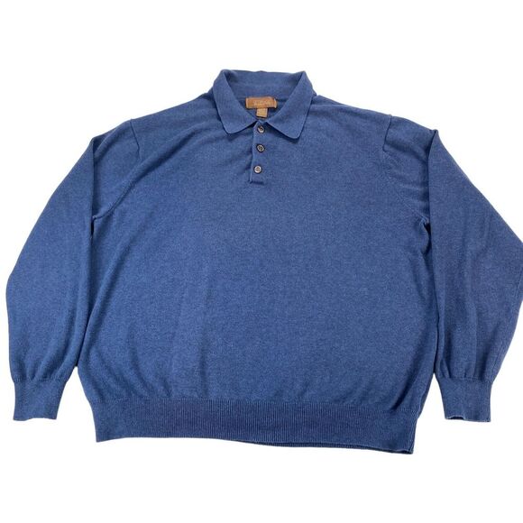 Tasso Elba Light Sweater Men Large Navy Knitted Cotton Long Raglan Sleeve - Picture 7 of 12